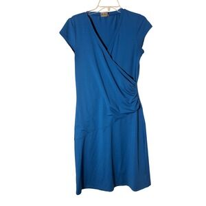 Athleta Blue Cap Sleeve V Neck‎ Ruched Side Midi Dress MT
